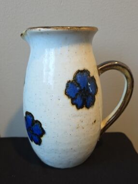 Vintage Stoneware Small Pitcher with Blue Flowers